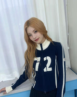 LINE POINT HIGH NECK KNIT ZIP UP [NAVY]