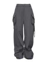 CUT OUT STRING CAGO PANTS . CHARCOAL