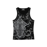 ブラックペインティングスリーブレスTシャツ