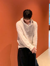  Bow henley neck hood knit