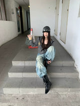 Curved Braided Wide Denim Pants