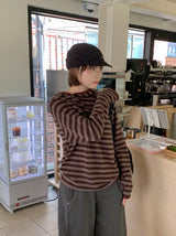 [unisex] キルシュッドボタンストライプフーディー
