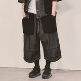 reverse terry pocket denim capri shorts_black