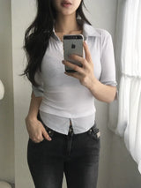 Pintuck Collar 3/4 Tee