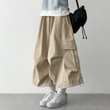 ストリングカーゴバミューダパンツ バンディングワイドショートパンツ ポケットカプリハーフパンツ(3 colors)