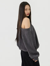 Cutout Halter Neck Sweat Long T-Shirt, Charcoal