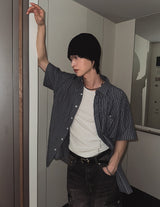 Elu stripe linen short sleeves shirt