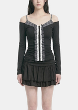 Lauren Check Frill Lace Button T-shirt