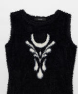 Elemental Motif Furry Knit Top _ BLACK