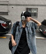 jacquard short-sleeved denim jacket