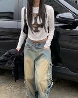 Side vintage denim pants