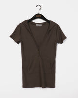 [SHORT SLEEVE/MADE] Tibot Vintage Button V-Neck Ribbed Hooded Sweatshirt