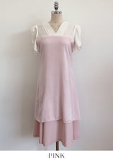 26SS★ Michelle Tie Color Matching Tulip Flare Long One Piece