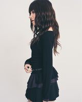 dot frill layered top / black