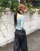 ミュールフラワーパターンラウンドネック長袖Tシャツ