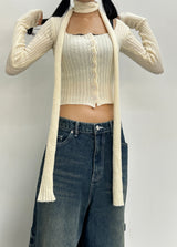 (SCARF & KNIT SET) DREAMY SOFT RIBBED CARDIGAN SCARF SEMI-CROPPED KNIT - 2 COLOR