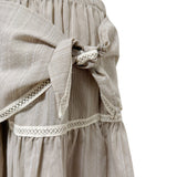 (2color) Scarf Slub Stripe Lace Tiered Skirt