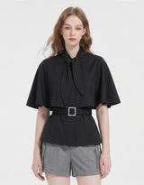 [PRE-FALL] [ATELIER] Elise Ribbon-Tie Belted Cape Jacket Black