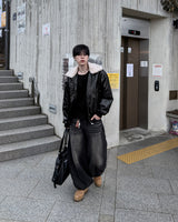 Dot heavy brushed balloon denim pants