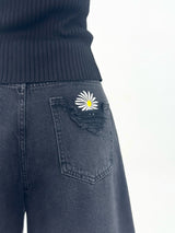  3RD REORDER HIP POCKET EMBROIDERY BLACK DENIM SHORTS LONG VERSION code 25106
