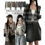 Misty Stripe Crop Ribbon Bolero Cardigan