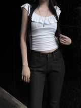 frill basic off-shoulder top (2color)