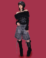 アングリーアイレットワイドハーフパンツ - ブラック