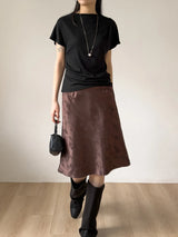 Brick Shirred Cap Sleeve T-shirt