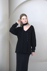 Offshoulder Wrap Strap Cardigan Black