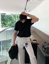 エアクールボタンカラーショートパンツニット