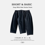[Short & Basic Selection*] Ig バックポケットバルーンフィット 生地デニムワイドパンツ