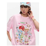 BETWEENAND xsunonebird Summer Loose Printed Top Two Color Pure Cotton Round Neck Short Sleeve T-shirt for Women