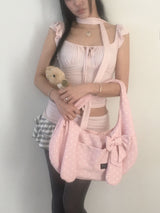 Bunny Ribbon Hobo Bag _ Baby pink