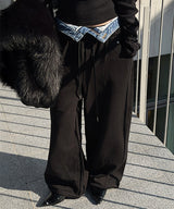 Denim layered sweat pants(2color)