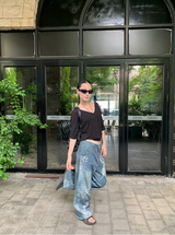 diamond bow wide denim pants