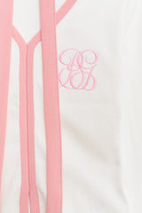 Logo Muffler V-neck Top Pink