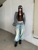 Curved Braided Wide Denim Pants