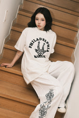 Devil Applique Tshirts Over Fit Ivory