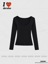 deep wide-neck slim long-sleeved knit shirt