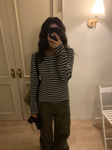ヘンリー ストライプ トト ロングスリーブ Tシャツ (3 colors)