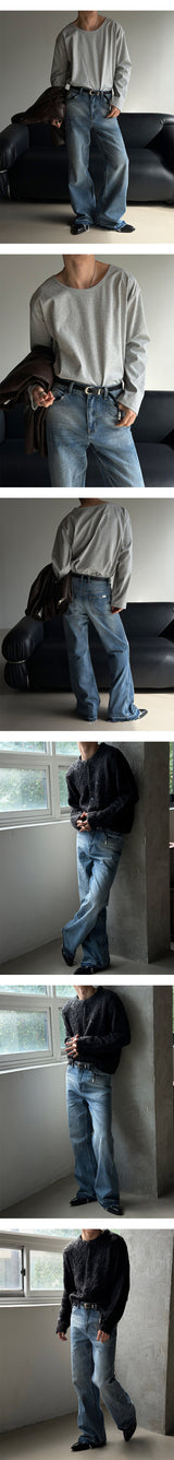 [Unisex]  フェードカットロングフレアデニムパンツ