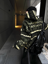 wool jacquard hooded jumper jacket