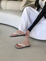 Ended Square Leather Flip Flop Slipper 