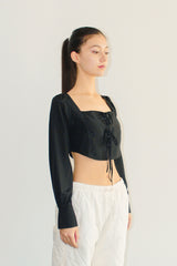 RIBBON SQUARE NECK CROP BLOUSE / BLACK