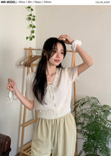 Pastel Pogeun Ribbon Short-Sleeved Knit Cardigan (3color)