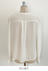 Lillian Pintuck Sleeve Chiffon Tie Blouse