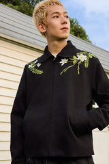 Minimalist Green Floral Embroidered Blazer Jacket