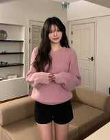 [Wool 20%] Dobby Line Alpaca Round Knit