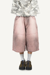 Sand-washed Bermuda denim pants