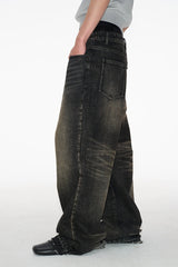 Low-Crotch Frayed Hem Jeans